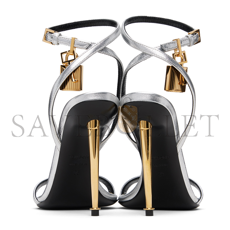 TOM FORD GOLD NAPPA PADLOCK POINTY NAKED HEELED SANDALS W2272J 